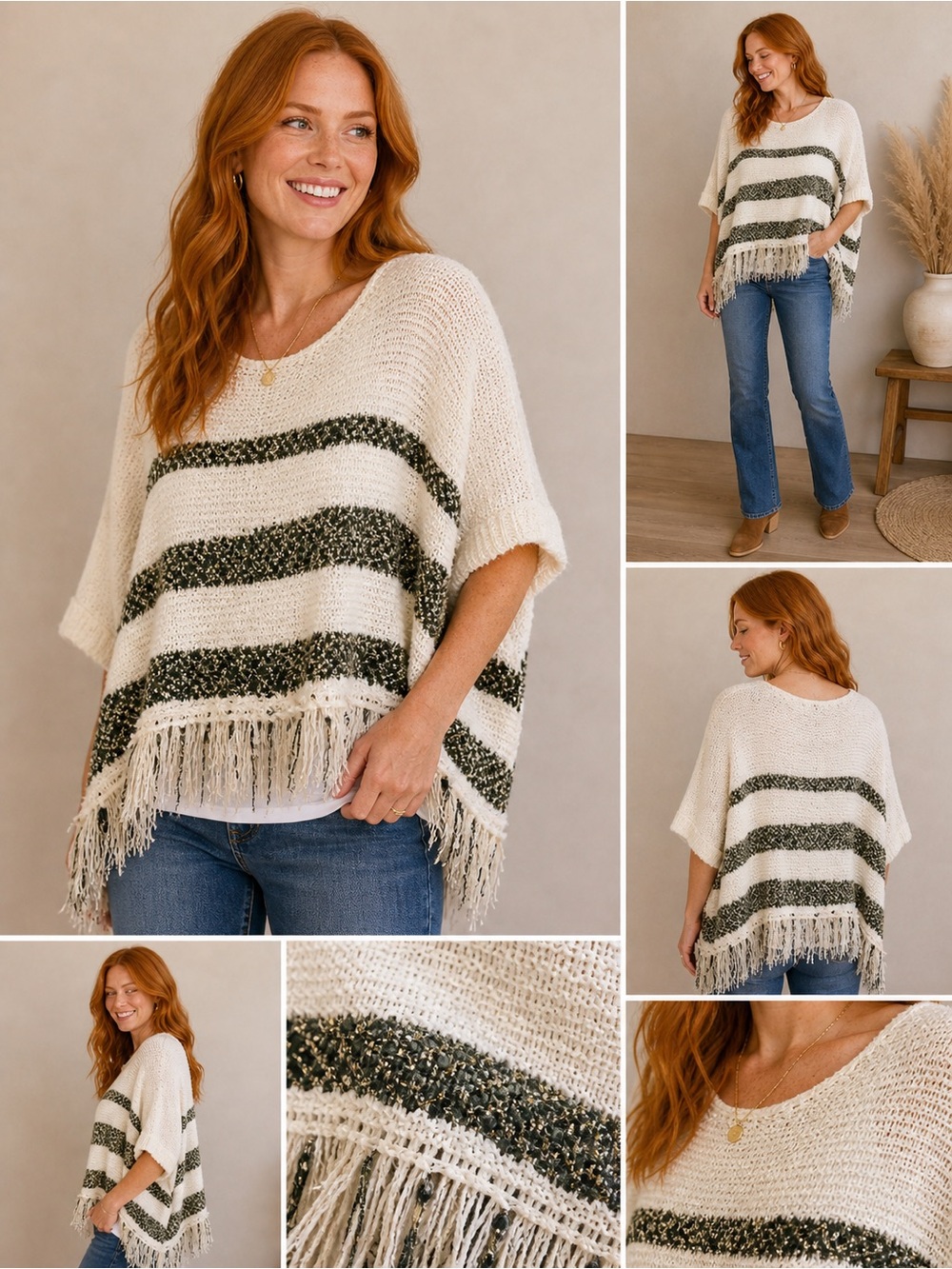 NEW Anthropologie Moth Crewneck Ivory with Metallic Thread Poncho Size Small - Picture 1 of 14